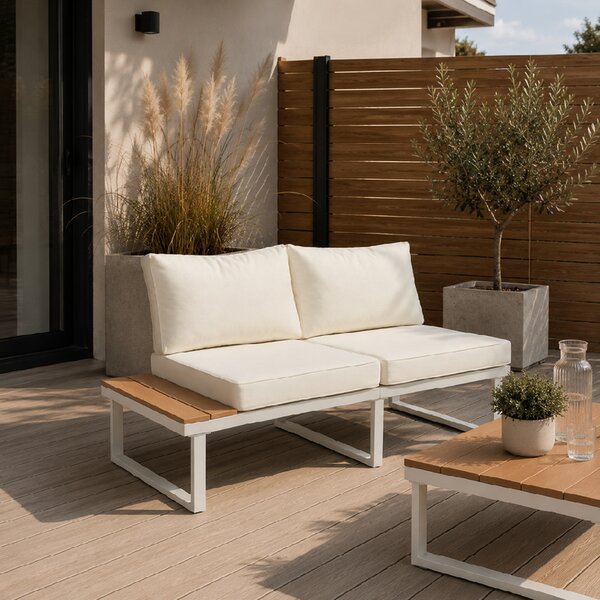 Furnigo Set metalic de grădină Malaga - alb/perne crem