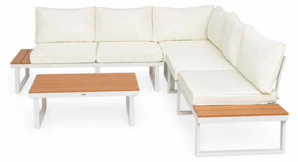 Furnigo Set metalic de grădină Malaga - alb/perne crem