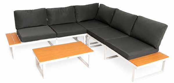 Furnigo Set metalic de grădină Malaga - alb/perne antracit
