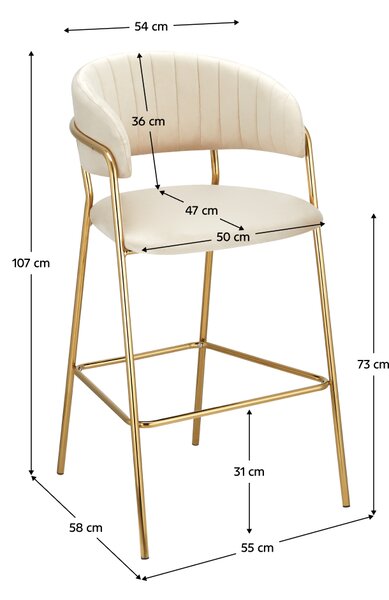 KONDELA Scaun de bar de design, ţesătură bej Velvet/gold crom auriu, DASMIN TIP 2