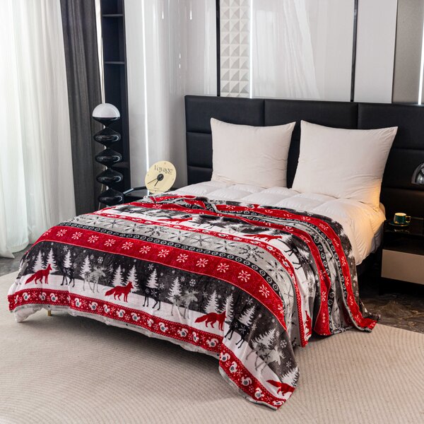 Patura microplus de Craciun SNOWY FOREST gri Dimensiune: 150 x 200 cm
