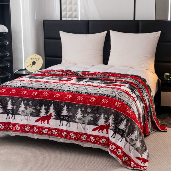 Patura microplus de Craciun SNOWY FOREST gri Dimensiune: 150 x 200 cm