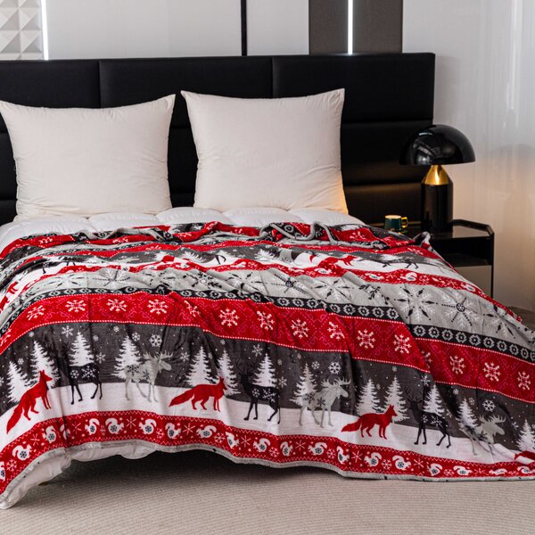 Patura microplus de Craciun SNOWY FOREST gri Dimensiune: 150 x 200 cm