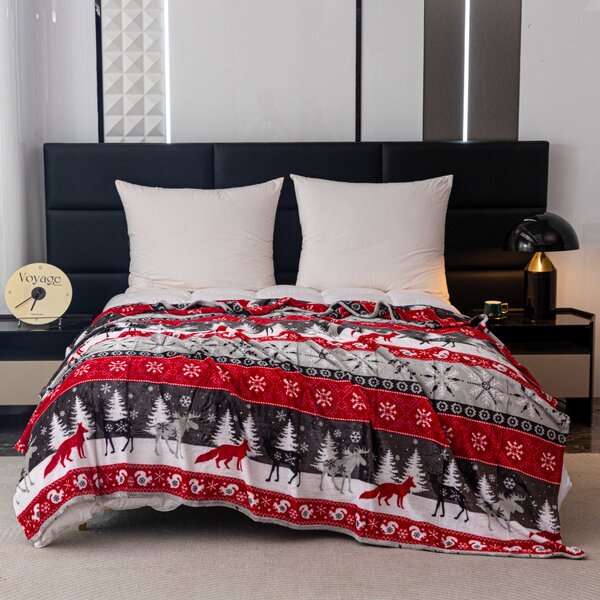 Patura microplus de Craciun SNOWY FOREST gri Dimensiune: 150 x 200 cm