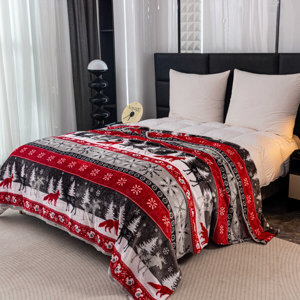Patura microplus de Craciun SNOWY FOREST gri Dimensiune: 150 x 200 cm