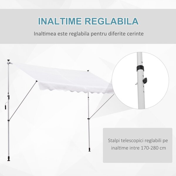 Outsunny Copertina de Perete cu Stâlpi de Sprijin, Protecție UV, Alba, 300x150 cm | Aosom Romania