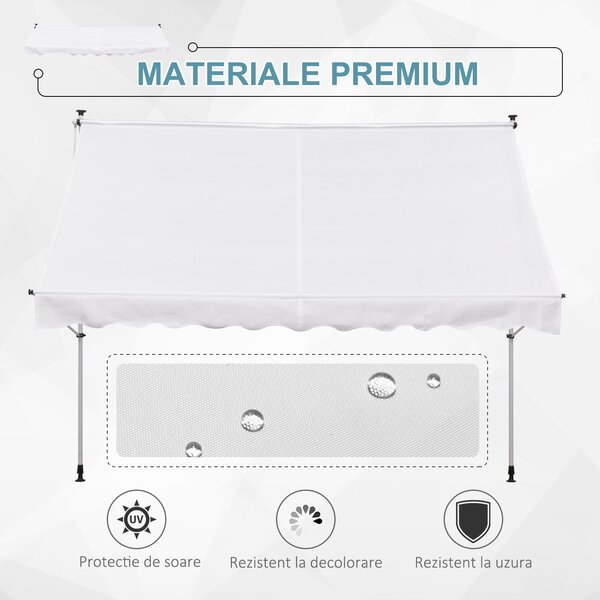 Outsunny Copertina de Perete cu Stâlpi de Sprijin, Protecție UV, Alba, 300x150 cm | Aosom Romania