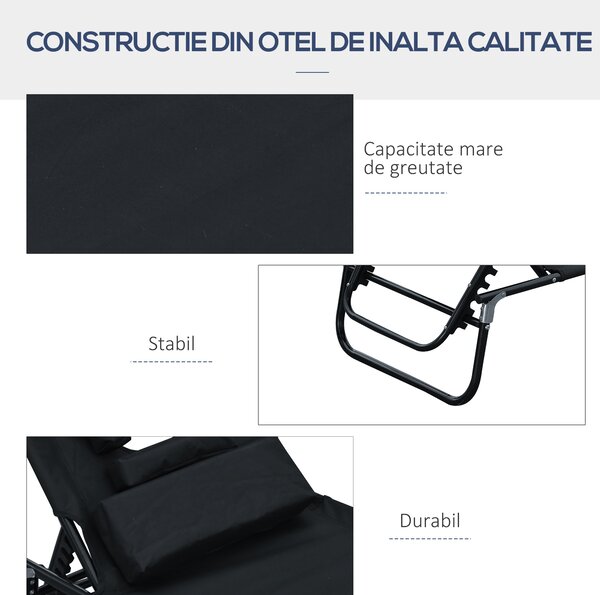 Sezlong cu decupaj Outsunny,190x56x28 cm, negru | Aosom Romania