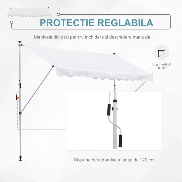 Outsunny Copertina de Perete cu Stâlpi de Sprijin, Protecție UV, Alba, 300x150 cm | Aosom Romania