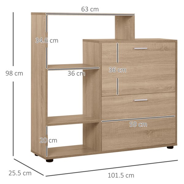 HOMCOM Dulap Pantofi Design Modern 20 Perechi pentru Hol in Lemn 101,5 x 25,5 x 98 cm | Aosom Romania