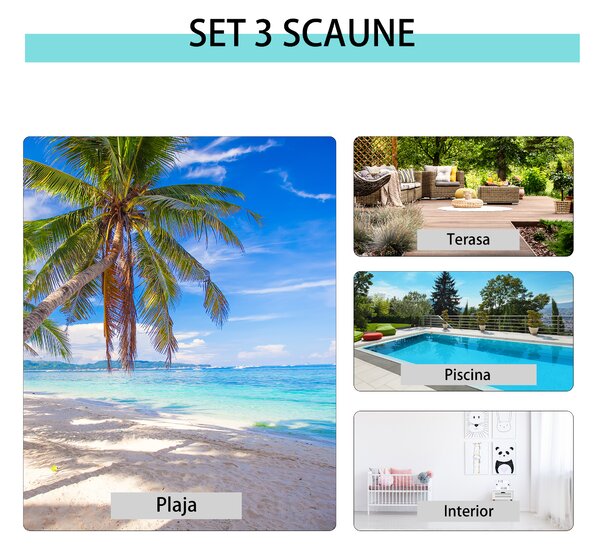 Outsunny Set Mobilier de Grădină: 2 Sezlonguri Pliabile și 1 Măsuță cu Raft din Sticla, Negru, Design Modern | Aosom Romania