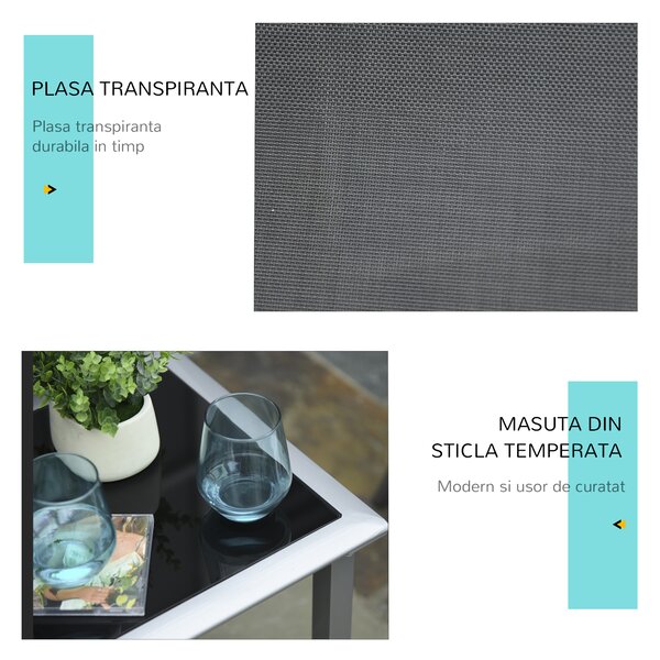 Outsunny Set Mobilier de Grădină: 2 Sezlonguri Pliabile și 1 Măsuță cu Raft din Sticla, Negru, Design Modern | Aosom Romania
