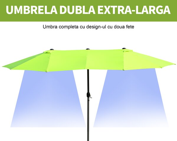 Outsunny Umbrelă de Grădină Verde Deschis cu Manivelă din Oțel și Poliester 460x270x240cm | Aosom Romania