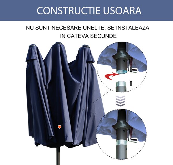 Outsunny Umbrelă de Grădină Albastră cu Manivelă din Oțel și Poliester 460x270x240cm | Aosom Romania