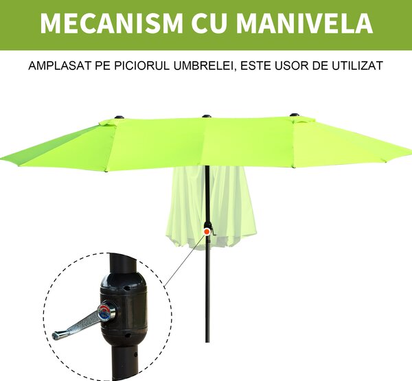 Outsunny Umbrelă de Grădină Verde Deschis cu Manivelă din Oțel și Poliester 460x270x240cm | Aosom Romania