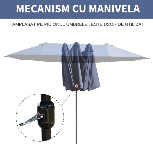 Outsunny Umbrelă de Grădină Albastră cu Manivelă din Oțel și Poliester 460x270x240cm | Aosom Romania
