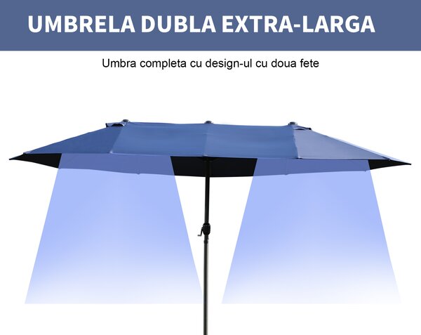 Outsunny Umbrelă de Grădină Albastră cu Manivelă din Oțel și Poliester 460x270x240cm | Aosom Romania