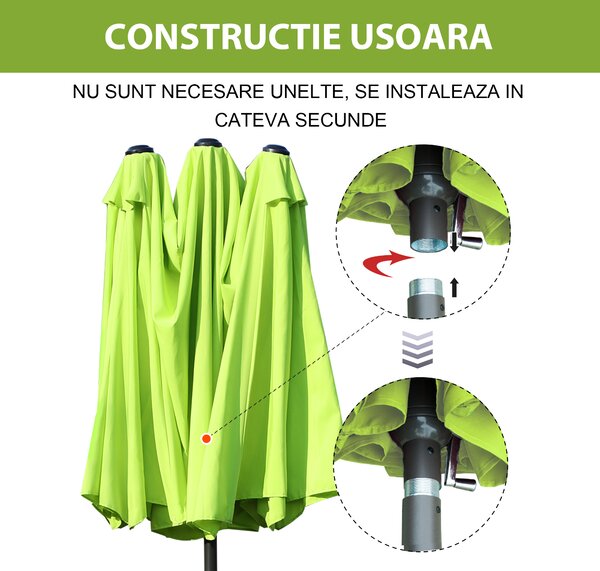 Outsunny Umbrelă de Grădină Verde Deschis cu Manivelă din Oțel și Poliester 460x270x240cm | Aosom Romania