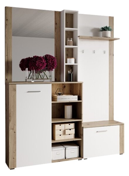 KONDELA Set pentru anticameră, alb/stejar artisan, FANDU