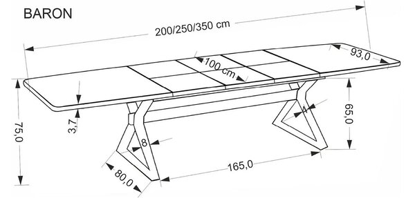 Masa extensibila BARON, nuc/negru, 200-350x100x75 cm