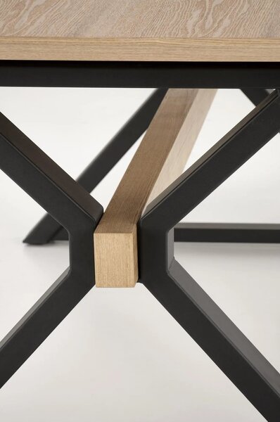 Masa extensibila HENRY, stejar/negru, furnir/metal, 180/300x100x75 cm