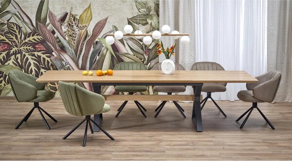 Masa extensibila HENRY, stejar/negru, furnir/metal, 180/300x100x75 cm
