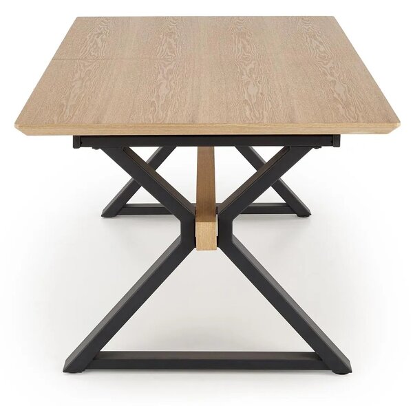 Masa extensibila HENRY, stejar/negru, furnir/metal, 180/300x100x75 cm