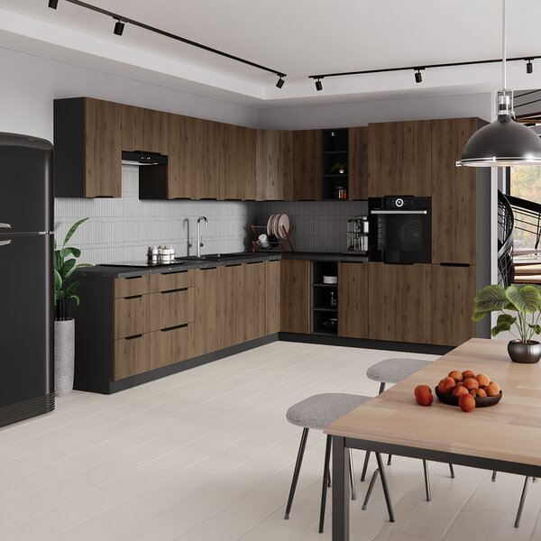 KONDELA Dulap înalt pentru cuptor şi cuptor cu microunde, nuc okapi/negru, MENZO 60 DPM-210 2F
