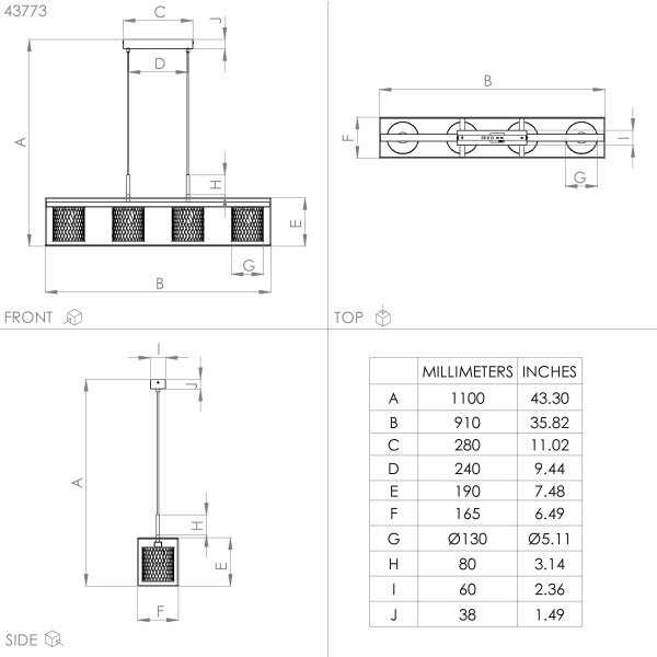 Lustră pe cablu CATTERICK 4xE27/40W/230V Eglo 43773
