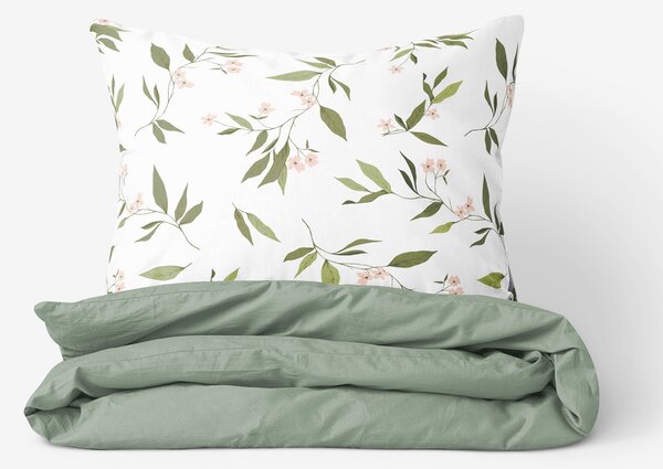 Goldea lenjerie de pat din 100% bumbac duo - miros de iasomie cu verde salvie 140 x 200 și 50 x 70 cm