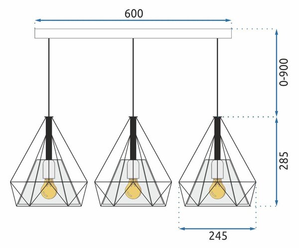 LAMPA DE TAVAN SUSPENDABILA IN STIL LOFT BELLO 3x E27