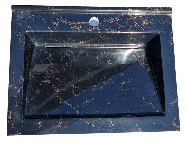 Lavoar din compozit cu sifon ascuns 60 cm NEGRU cu insertie de marmura auriu si sclipici fin