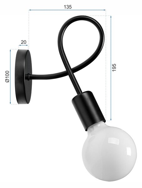 Lampă de perete Metal Loft PARADISE Negru 392199