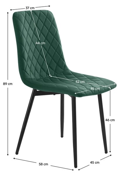 Scaun DAMIA TIP 2, verde smarald/negru, stofa catifelata/metal, 45x58x