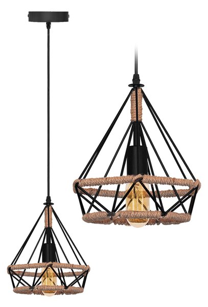 Lampă de tavan, geometrică, suspendată, stil mansardă, frânghie APP679-1CP
