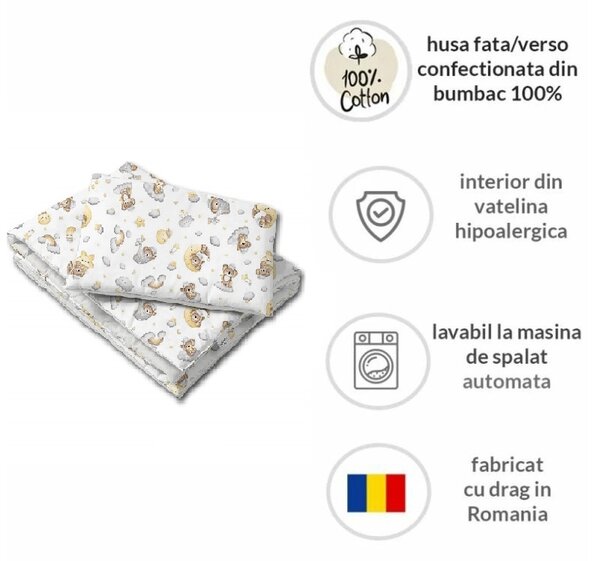 Lenjerie patut cosleeper 90x50 cm Kidizi Koala, include cearceaf, perna si pilota