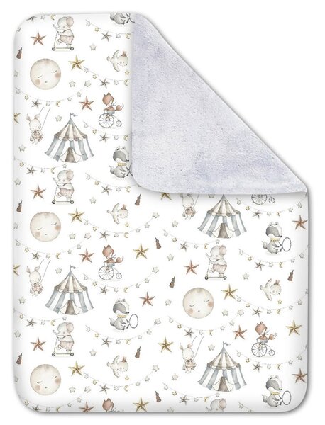 Paturica dubla pufoasa cu doua fete 100x78 cm Kidizi Fluffy Circus