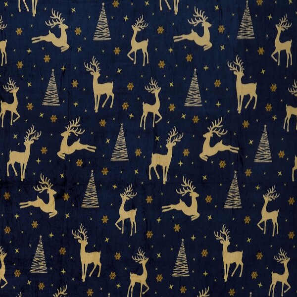 Patura de Craciun din microplus GOLDEN DEER albastru inchis Dimensiune: 150 x 200 cm