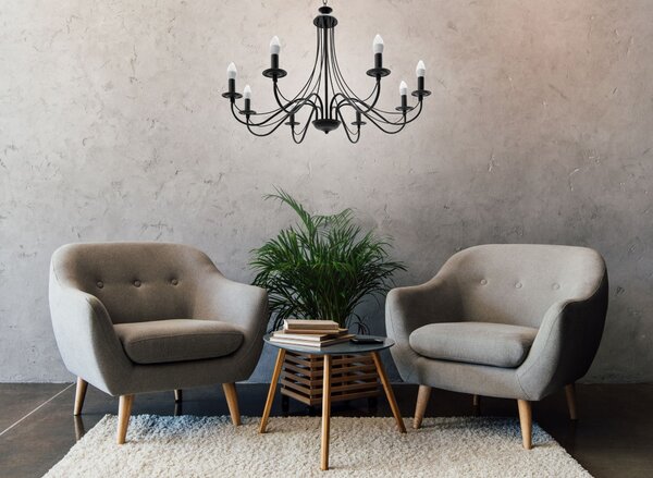 Lampă suspendată de tavan neagra rustica APP648-8CP
