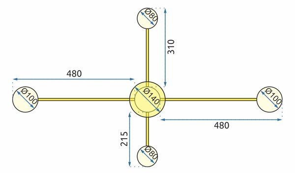 LAMPA DE PLAFON MODERNA GOLD 4-ARM LED APP520-4C