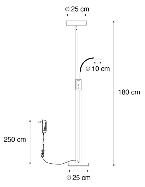 Lampă de podea din bronz cu LED și dimmer, cu lampă de citit - Kelso