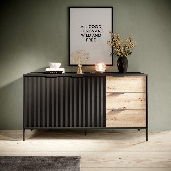 Comoda neagra in decor artizanal din stejar RAVE 153 2D3S