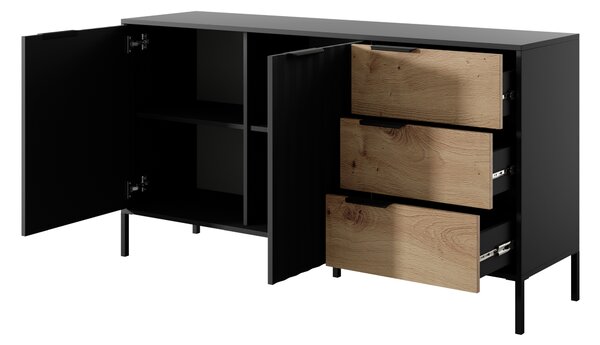 Comoda neagra in decor artizanal din stejar RAVE 153 2D3S