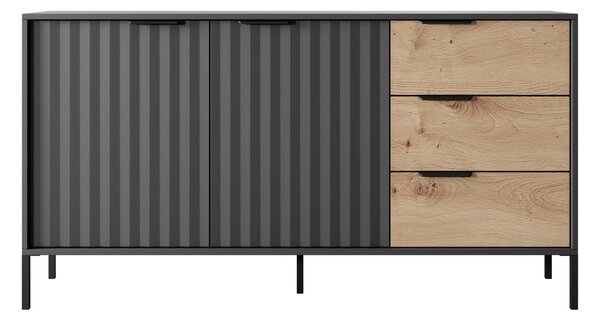 Comoda neagra in decor artizanal din stejar RAVE 153 2D3S