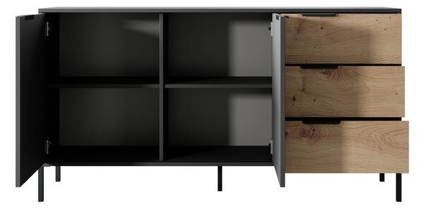 Comoda neagra in decor artizanal din stejar RAVE 153 2D3S
