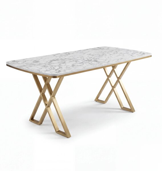 Masa dining X,Detalii Aurii Gold, Bucatarie, Cafenea, Restaurant, 85 x 160 cm -Desire Furniture