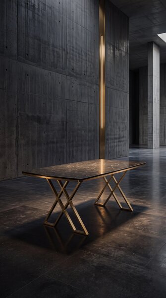 Masa dining X,Detalii Aurii Gold, Bucatarie, Cafenea, Restaurant, 85 x 160 cm -Desire Furniture