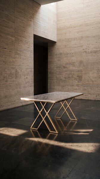 Masa dining X,Detalii Aurii Gold, Bucatarie, Cafenea, Restaurant, 85 x 160 cm -Desire Furniture