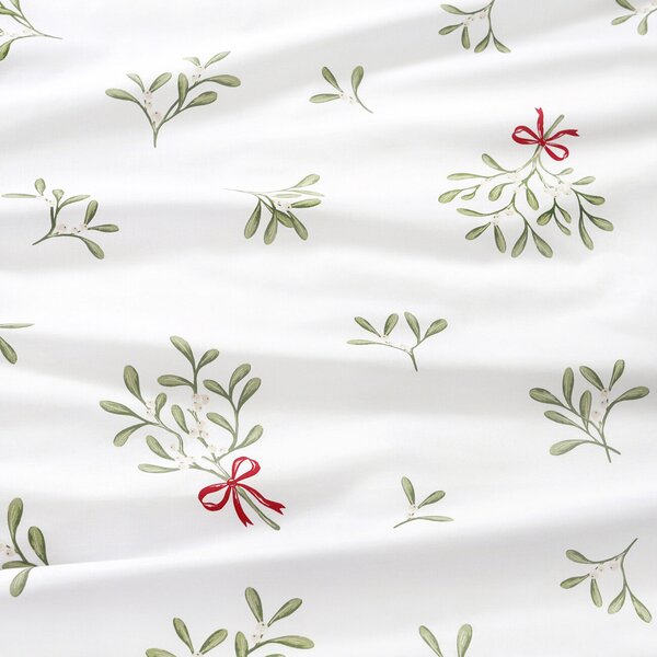 Goldea lenjerie de pat de crăciun 100% bumbac duo - vâsc de crăciun cu verde salvie 140 x 200 și 50 x 70 cm