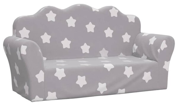 Canapea de copii cu 2 locuri, gri deschis cu stele, pluș moale